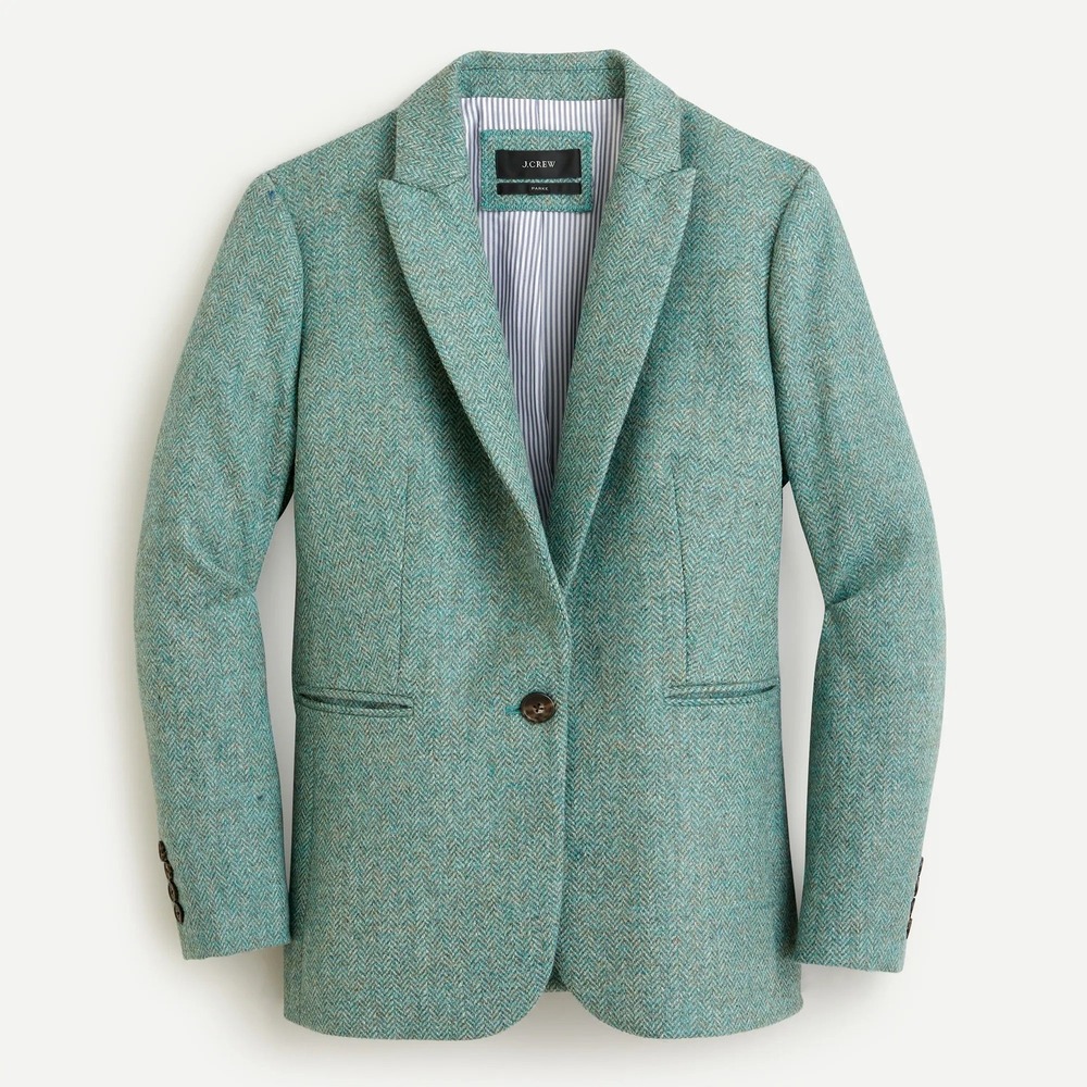 J.Crew Parke Blazer Teal Green Herringbone 100% Wool Tailored Jacket Size 6
